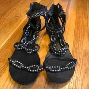 Black Boho Beaded Flat Sandals Nine West